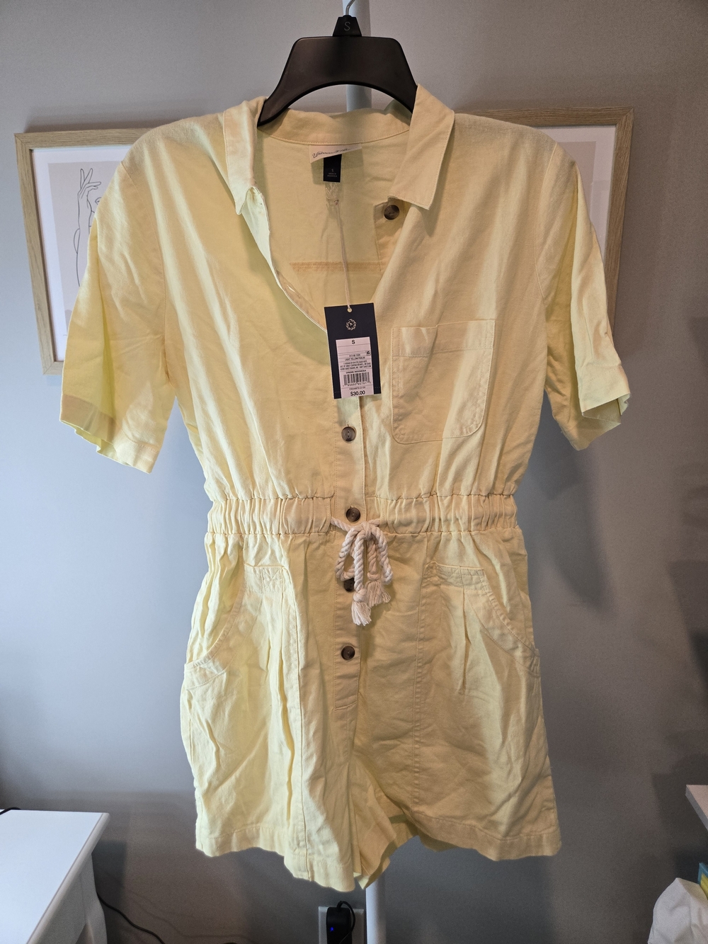 Target Light Yellow Women's Short-Sleeve Romper Linen Blend